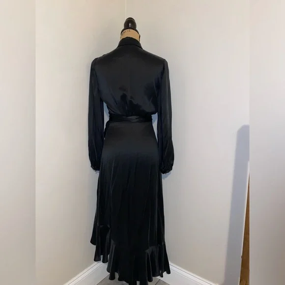 ZIMMERMAN BLACK SILK RUFFLE LONG DRESS ASYMMETRICAL WITH BELT SIZE 0 - Picture 6 of 13